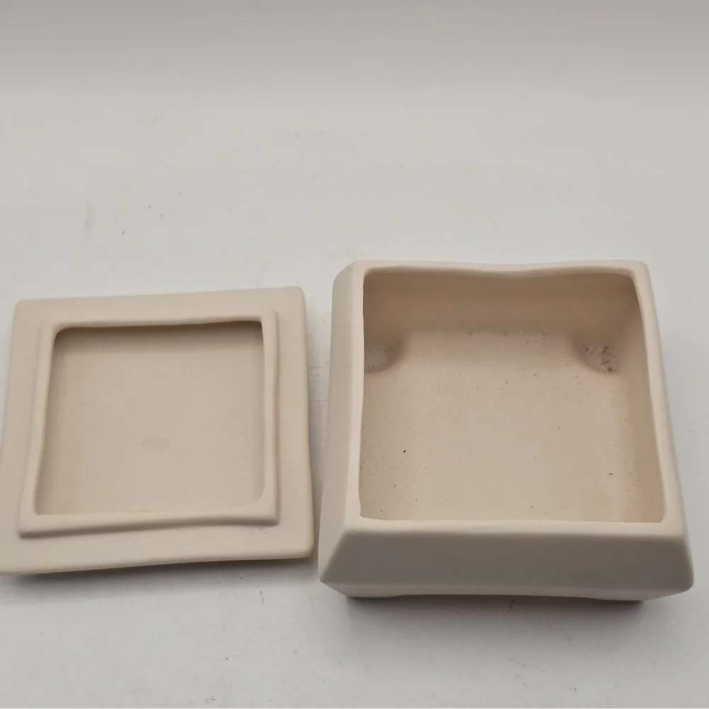 Square Ceramic Lidded Trinket Box Blossom Branch & Bird Design